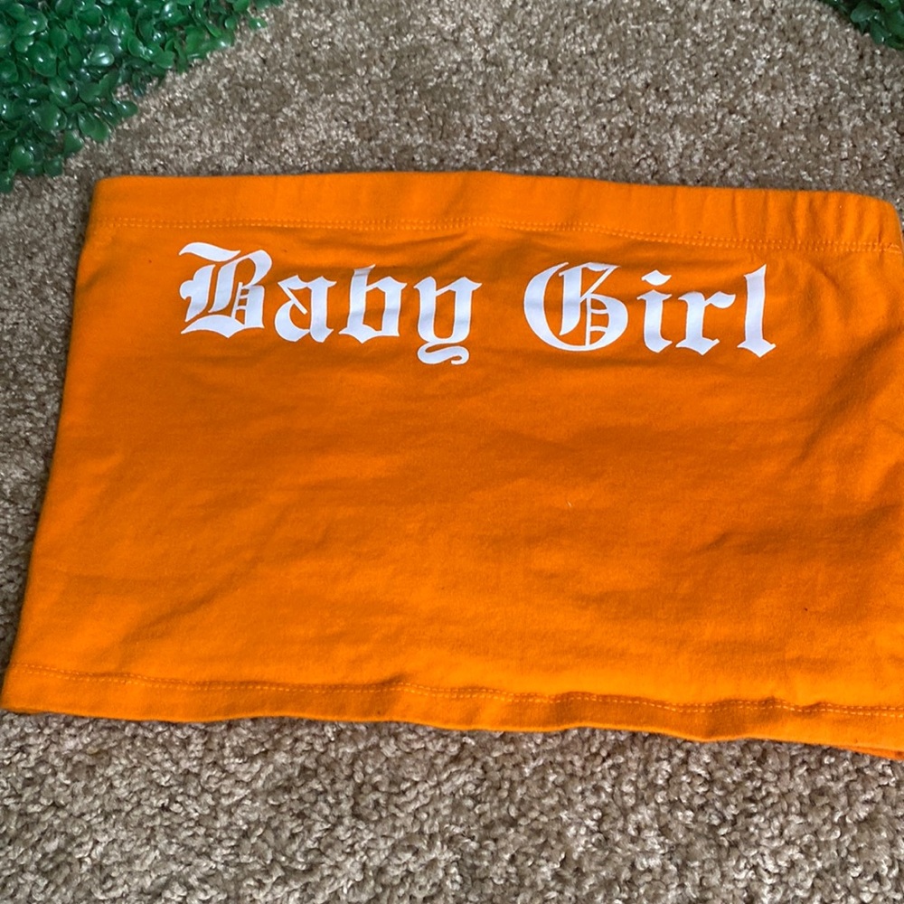Orange cropped ”BABY GIRL” Bandeau Top